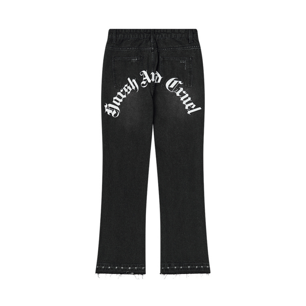 Gothic Logo Embroidered Flared Denim