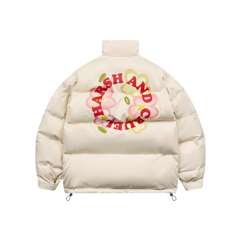 Handpainted Cartoon Flowers Logo Ring Down Jacket