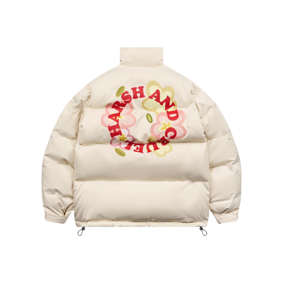 Handpainted Cartoon Flowers Logo Ring Down Jacket