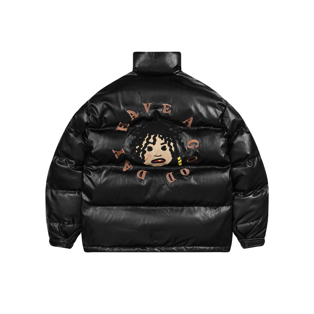 Cartoon Face Faux Crocodile Leather Down Jacket