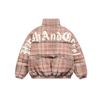 Leather Embroidered Gothic Logo Plaid Down Jacket