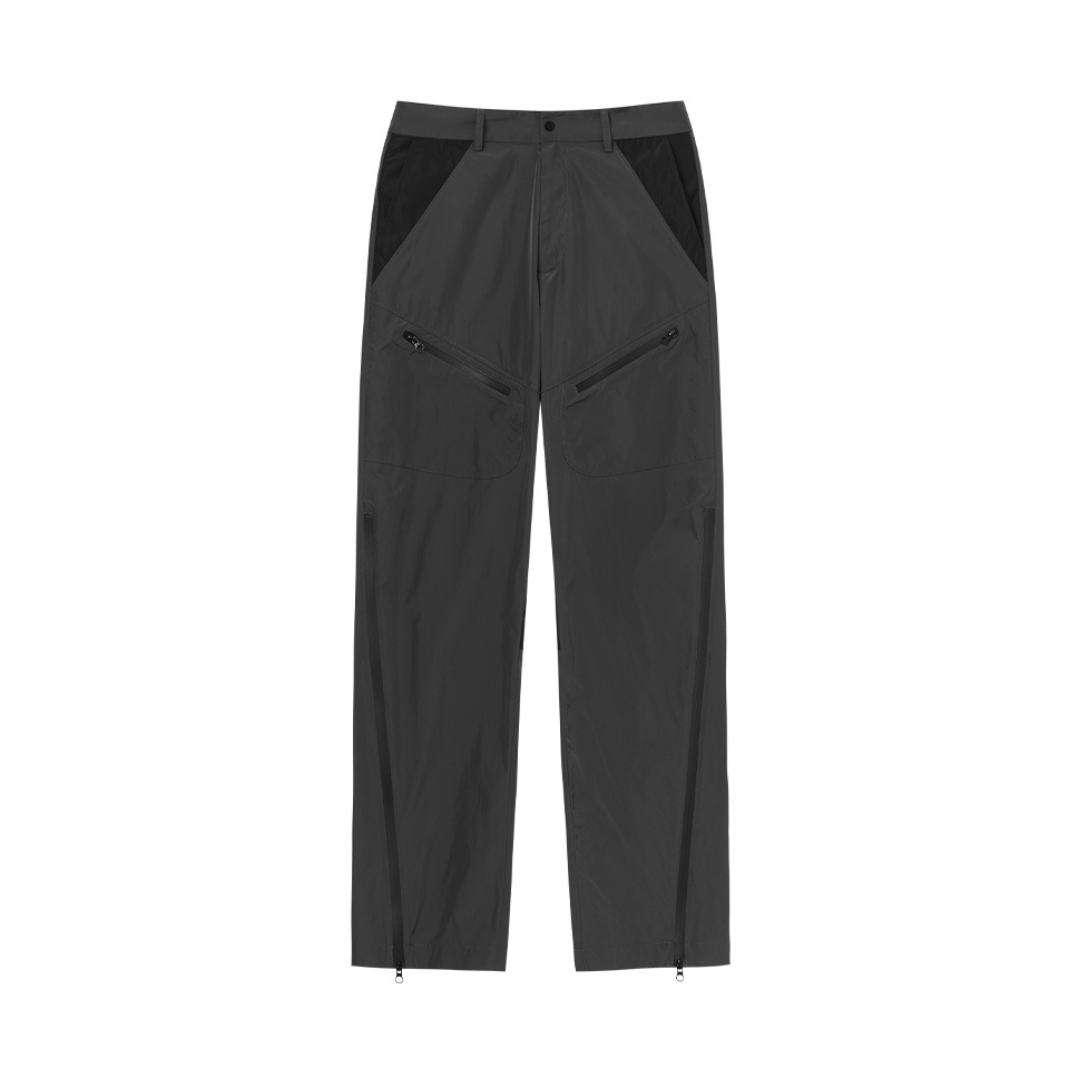 Functional Zipper Nylon Straight Trousers