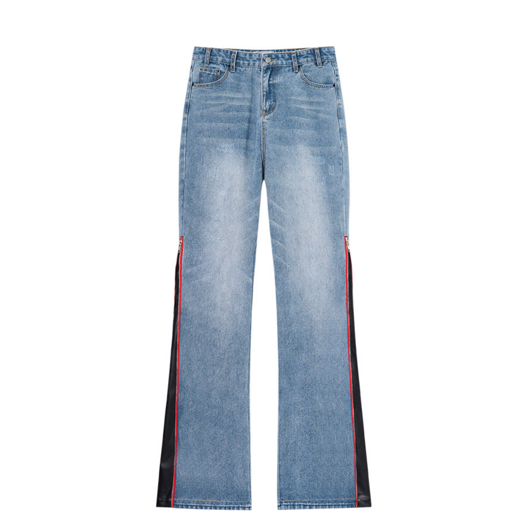 Leather Panel Flared Denim