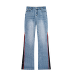 Leather Panel Flared Denim