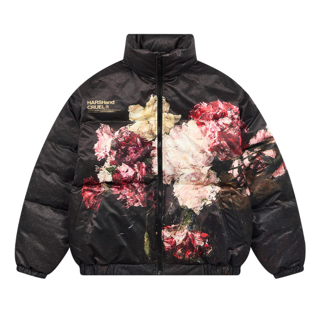 Oil Painting Flowers Full Print Down Jacket