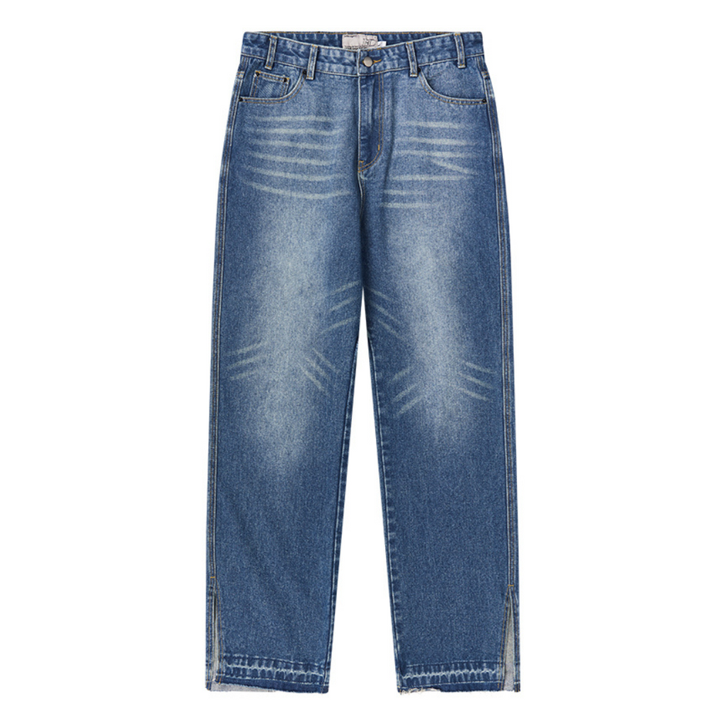 Washed Frayed Straight Denim
