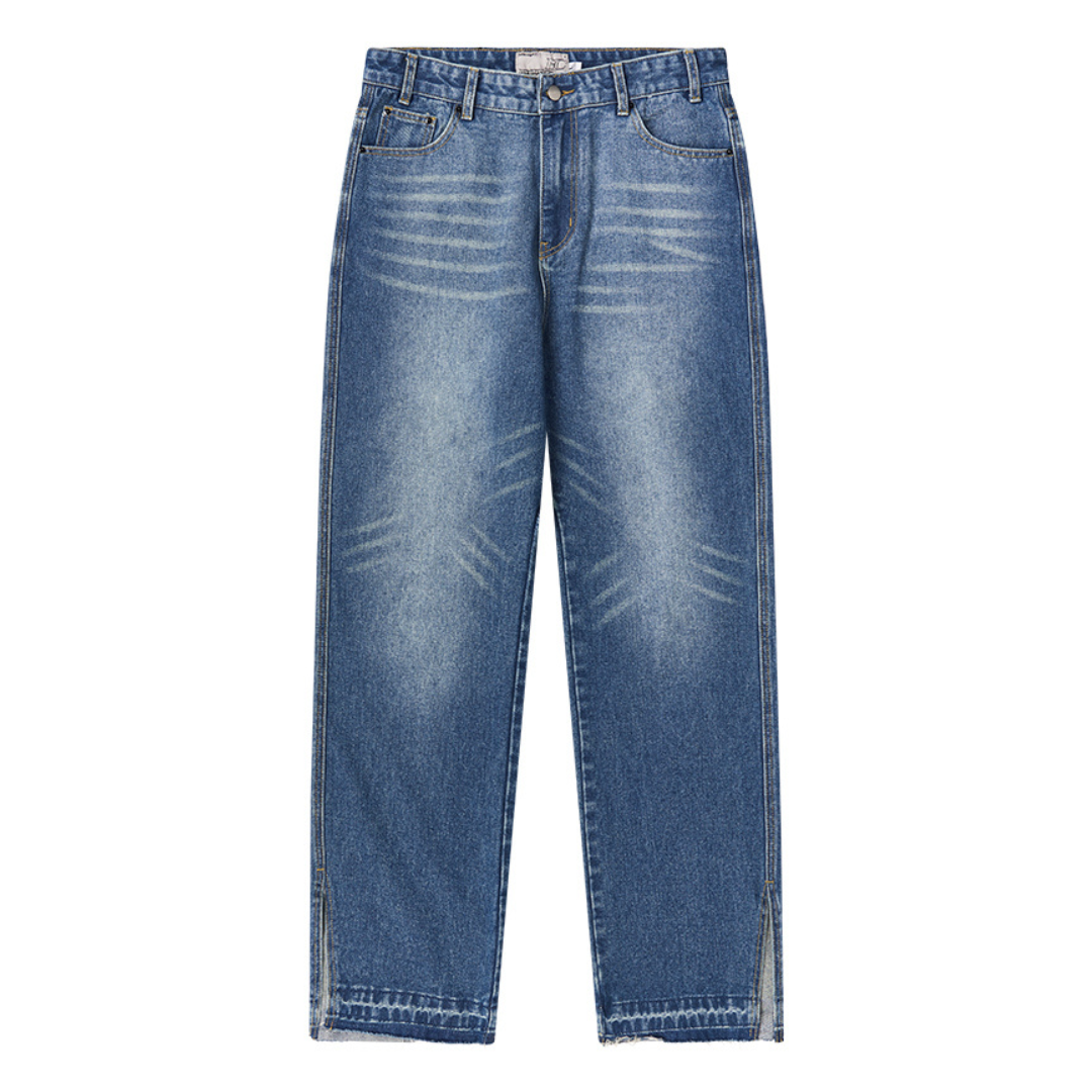 Washed Frayed Straight Denim