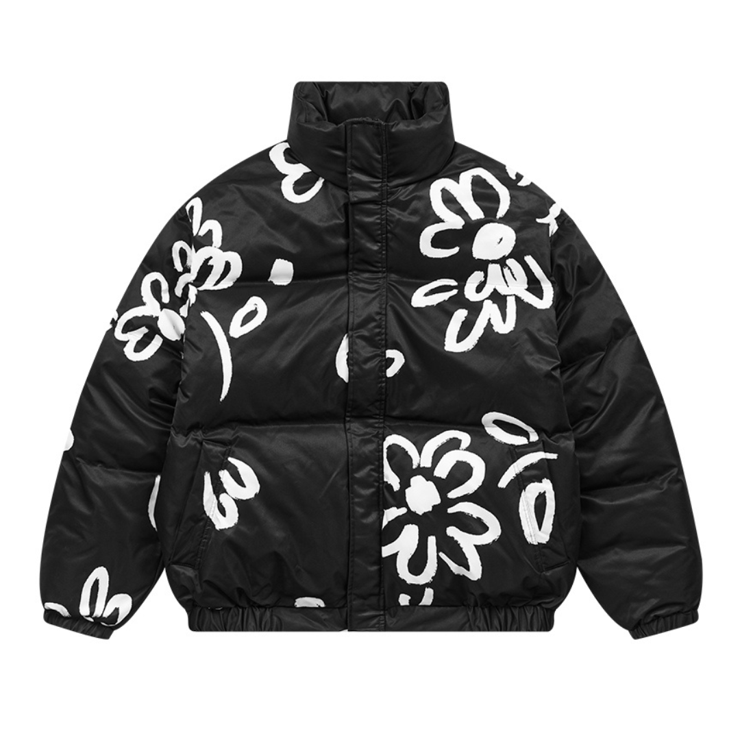 Watercolor Flowers Stand Up Collar Down Jacket