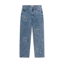 Load image into Gallery viewer, Distressed Embroidered Gothic Logo Denim
