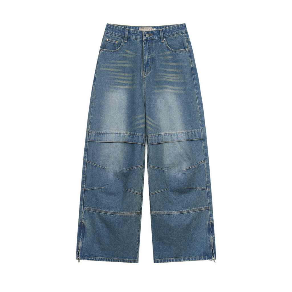 Stitching Pleated Loose Denim