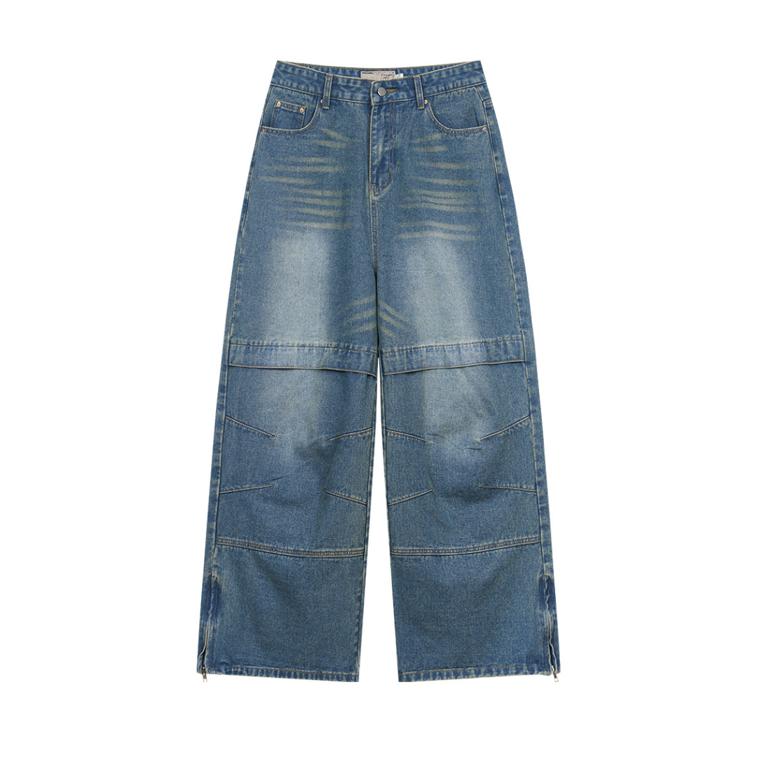 Stitching Pleated Loose Denim
