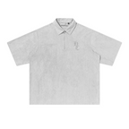 Embossed Gothic Logo Zipper Suede Polo Shirt