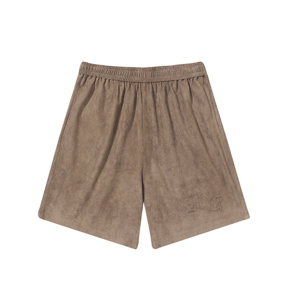 Embossed Gothic Logo Suede Shorts