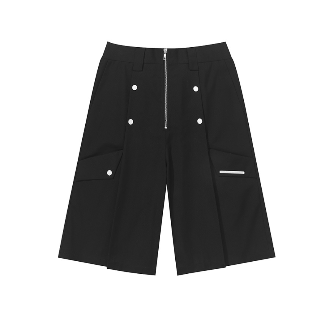 Irregular Pleated Buttons Suit Shorts