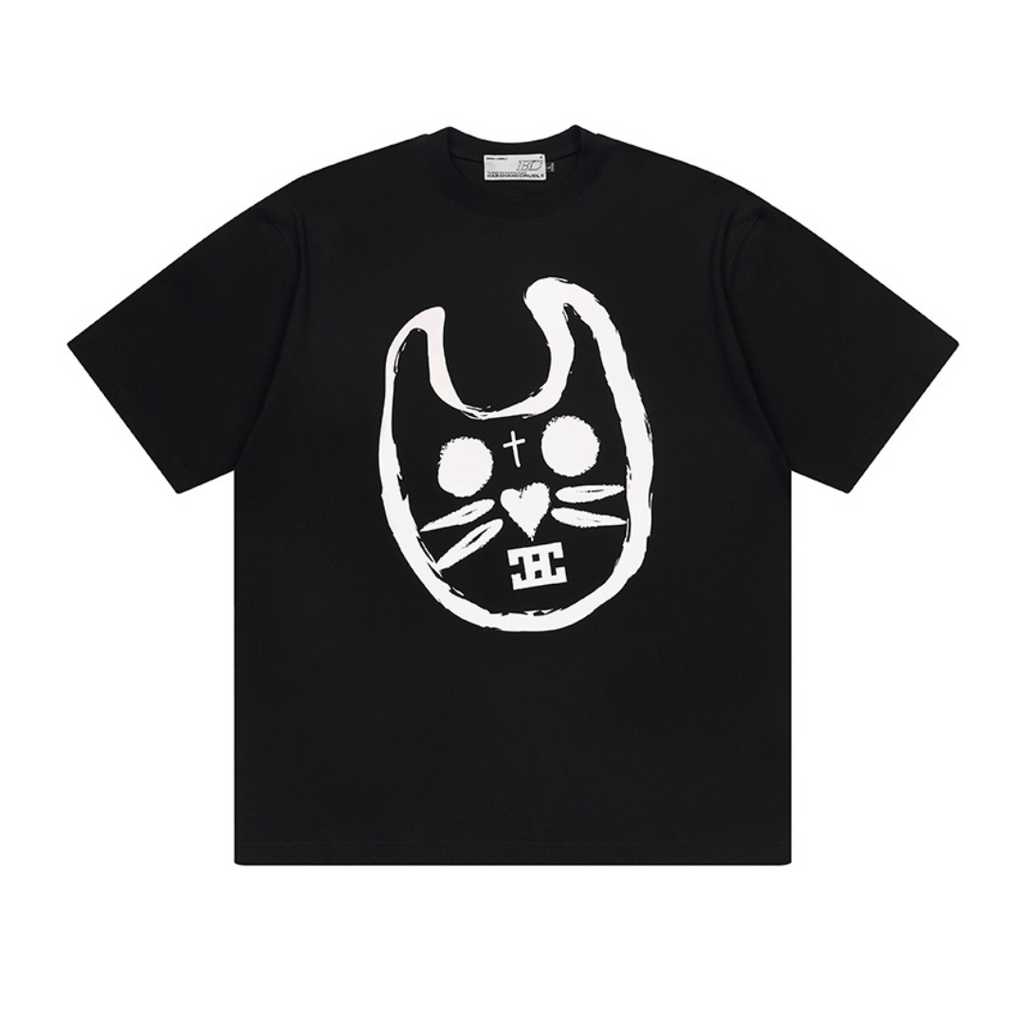 Handpainted Cat Face Printed Tee