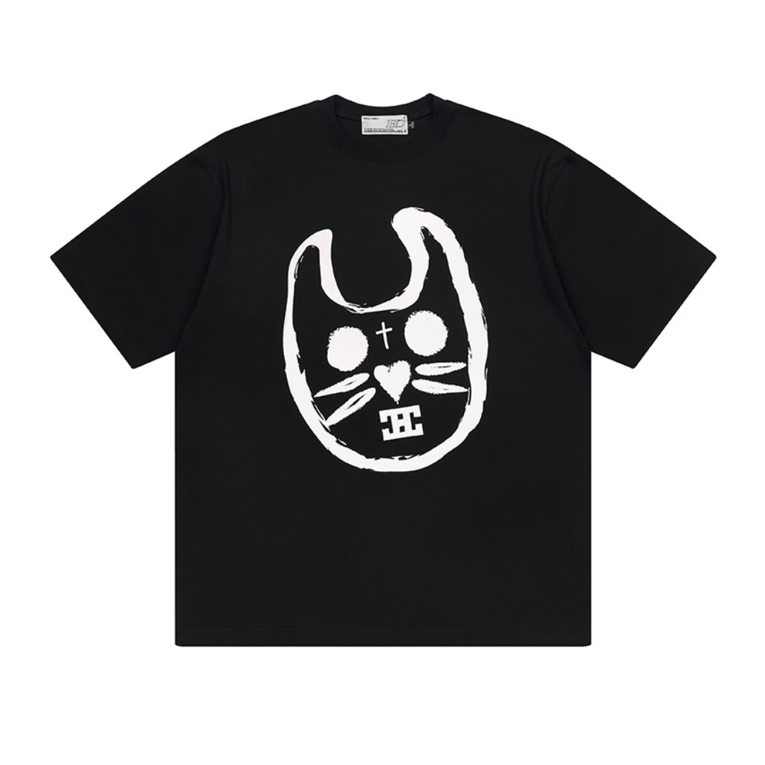 Handpainted Cat Face Printed Tee