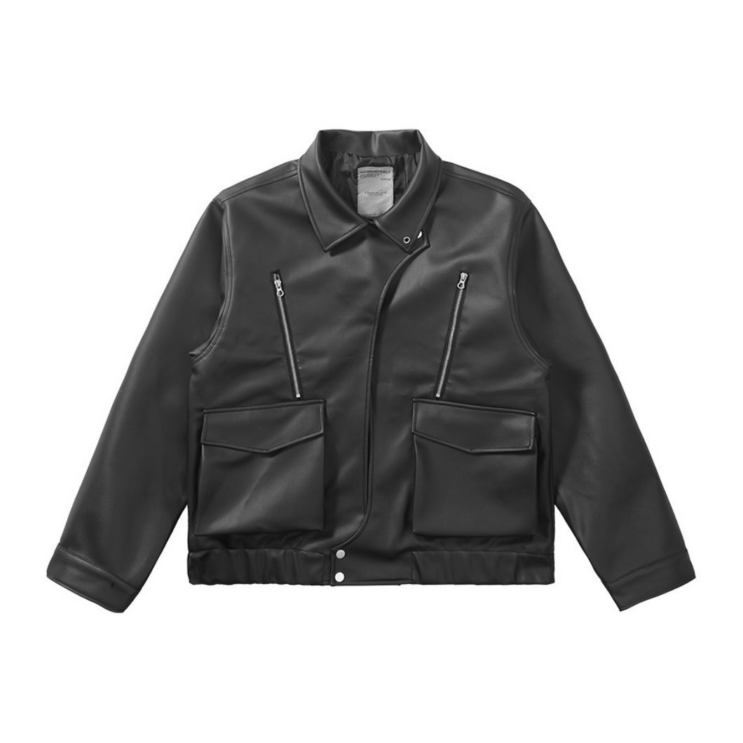 Zipper Irregular PU Leather Jacket