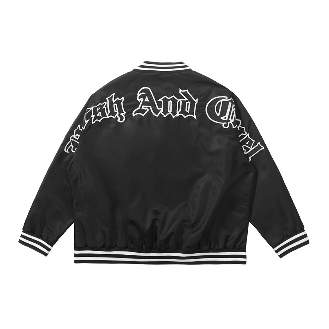 Gothic Logo Embroidered Varsity Jacket – Harsh and Cruel