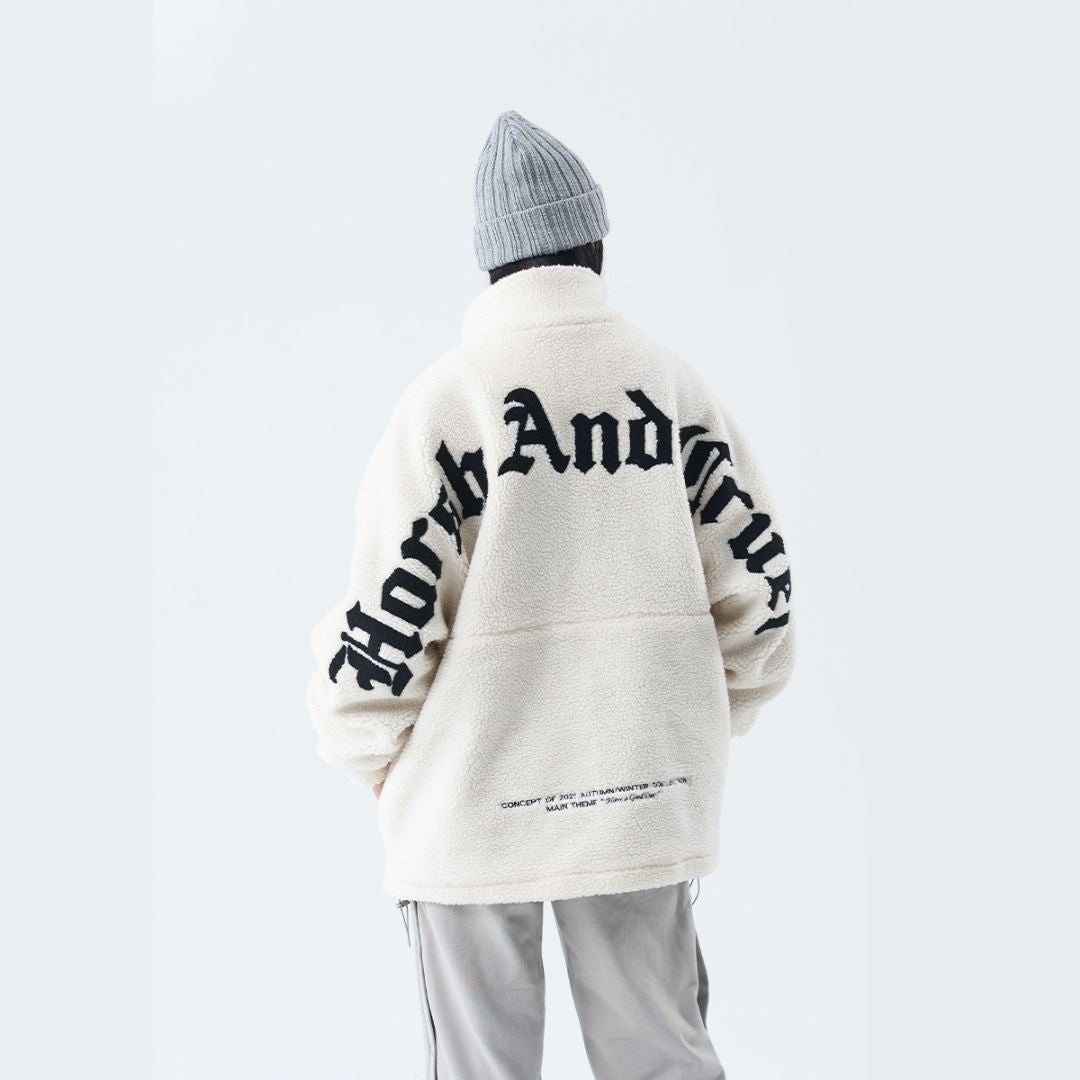 Embroidered Logo Faux Fur Jacket