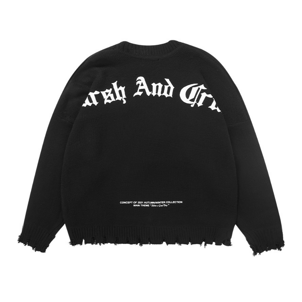 Gothic Logo Print Loose Casual Sweater
